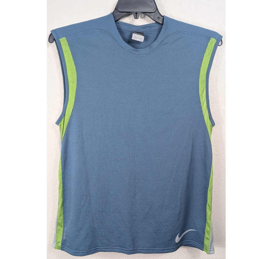Nike Sphere Dry Sleeveless Shirt Mens Large Blue Lime Green Mesh Running Y2K